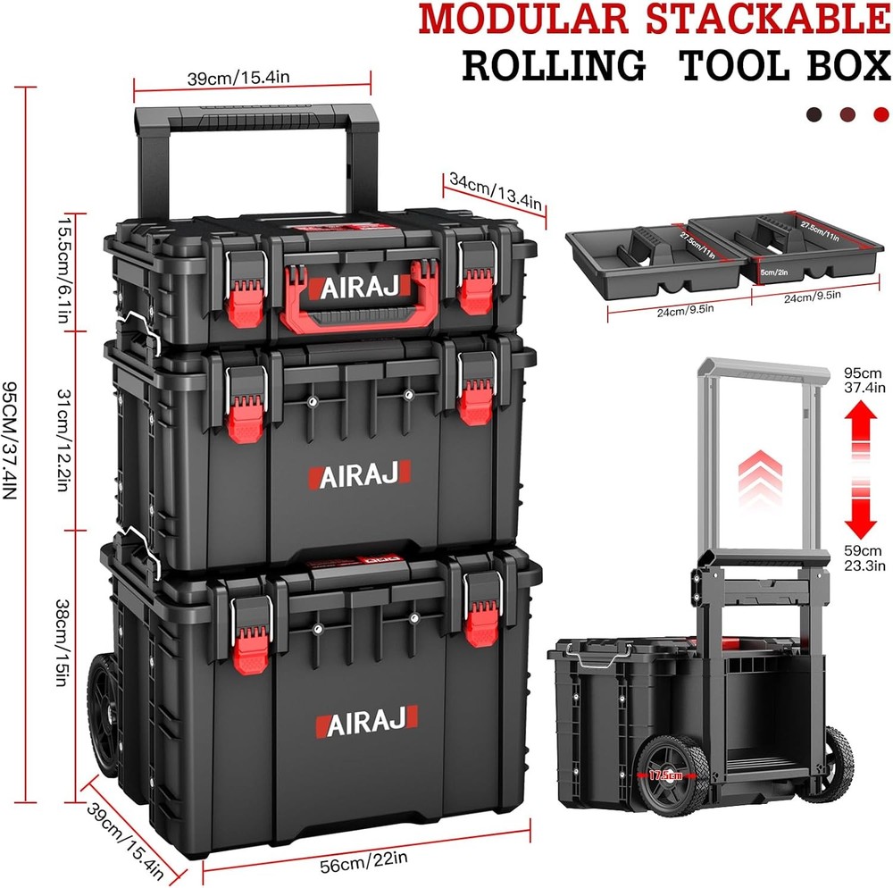 Heavy Duty Modular Stackable Tool Box Organizer Rolling Tool Box Waterproof US