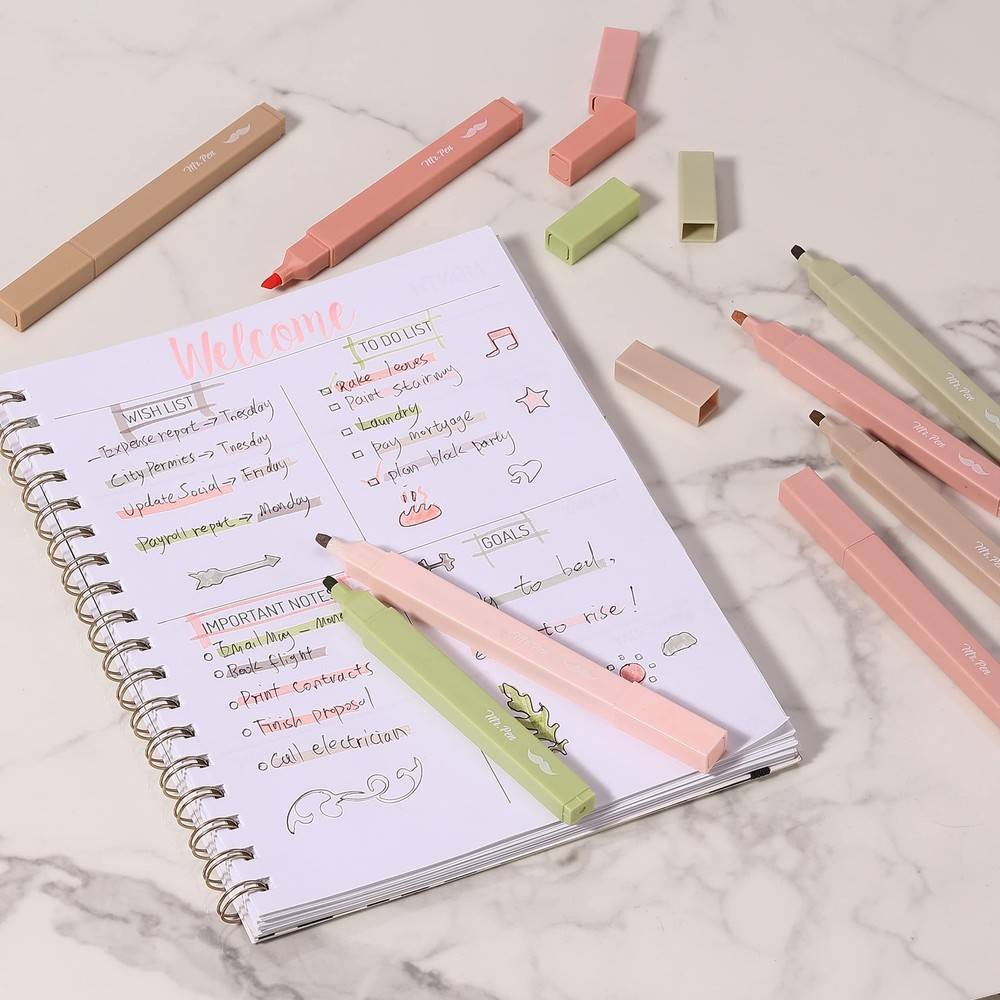 Mr. Pen- Aesthetic Highlighters, 8 pcs, Chisel Tip, Boho 8 Pack, Colors