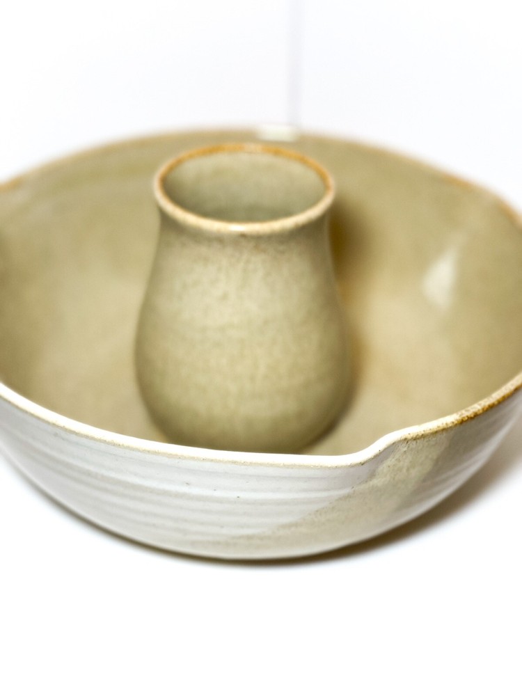 Handmade Studio Pottery Roaster Tan White Neutral