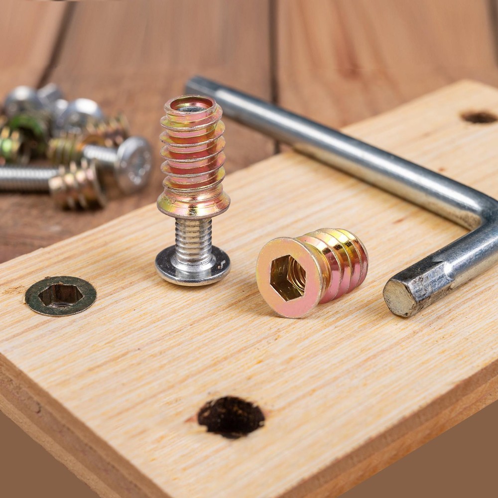 Wood Furniture M6x10mm Threaded Insert Nuts Interface Hex Socket Drive 20pcs