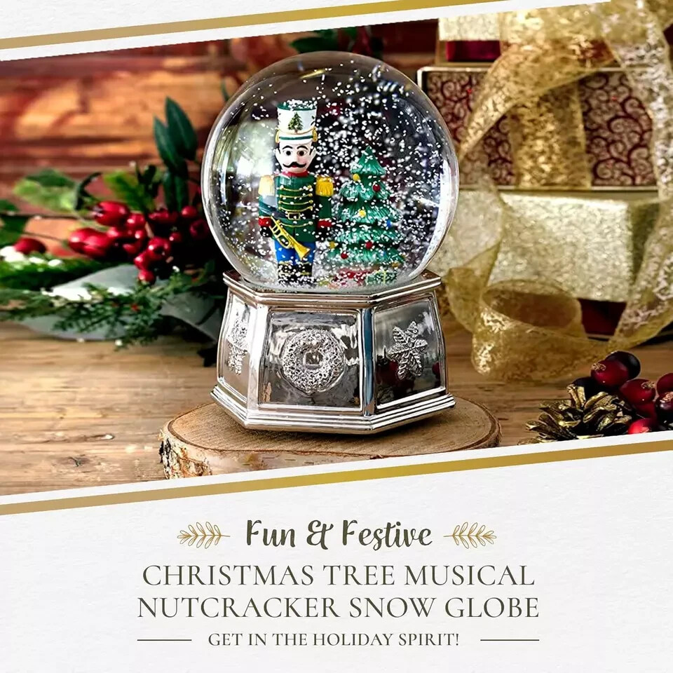 Spode Christmas Tree Snow Globe | 6.5 Inch | Musical Nutcracker Snow Globe
