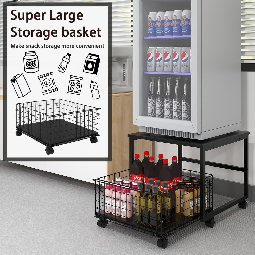 PUNCIA 19.7"x19.7" Mobile Mini Fridge Stand with Large Storage, Pull-Out Bask...