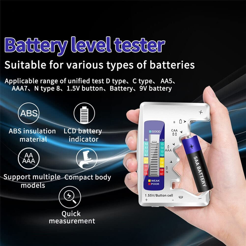 Digital Battery Tester, LCD Display Digital Checker, Universal Battery Tester Vo