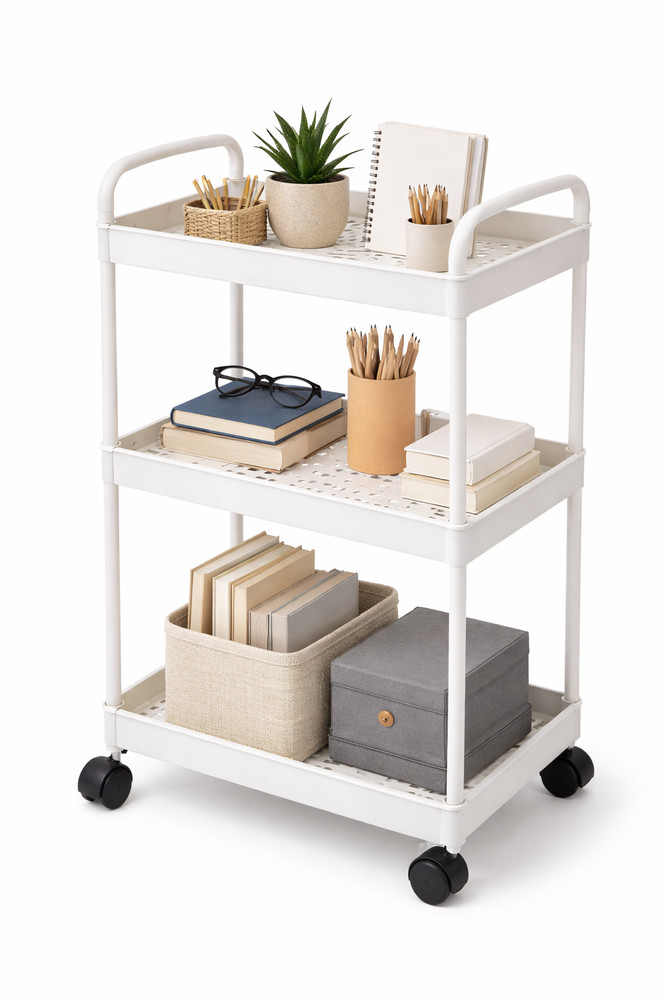3-Tier Small Rolling Storage Cart Multi Purpose Utility Organizer White PVC