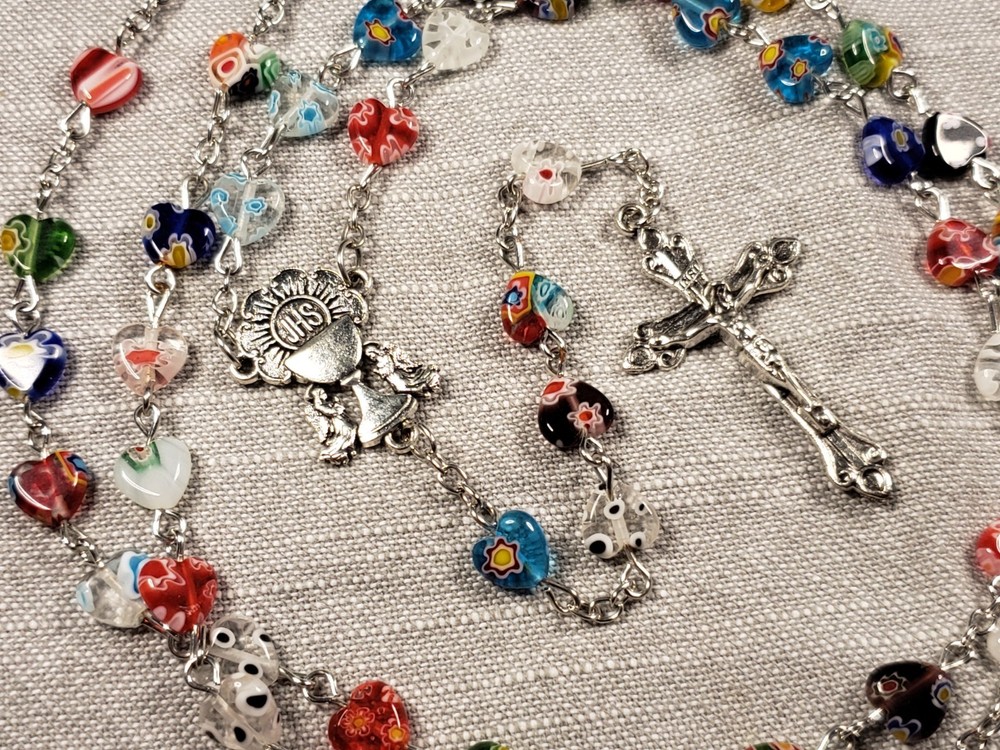 Vintage Rosary Multi Colored Blown Glass Beads Christian Gift B9