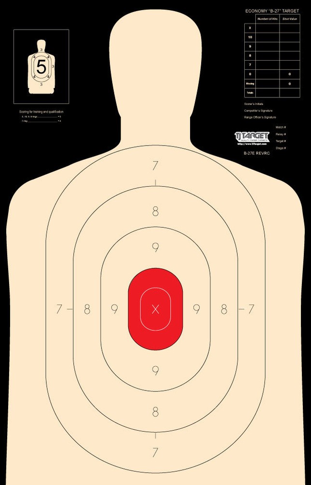 B-27E Shooting Targets (Qty - 50 reverse Silhouette with red ctr