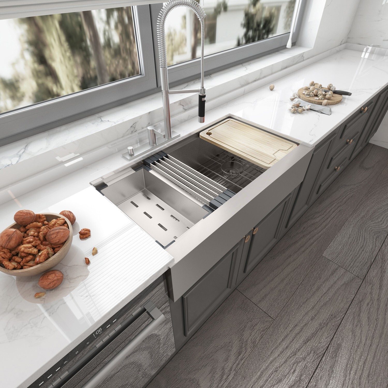 Sinber 36'' Farmhouse Apron Single Bowl Workstation Kitchen Sink KSS0006S-OLE