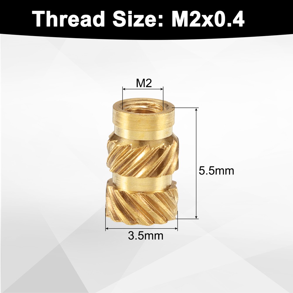 100pcs M2 Threaded Inserts Brass Heat Set Insert M2x5.5mm, OD 3.5mm Knurled Nuts