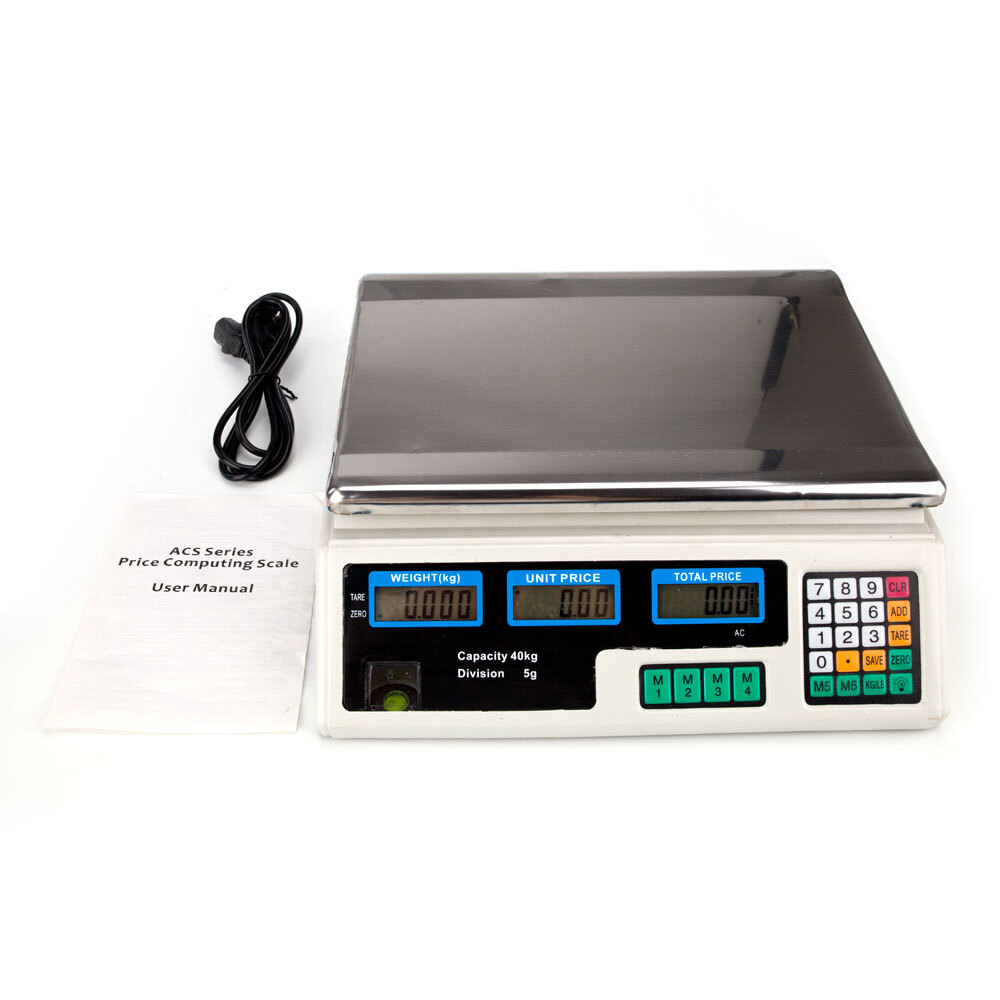 ACS-30 40kg/5g Digital Price Computing Scale for Vegetable US Plug Silver&White