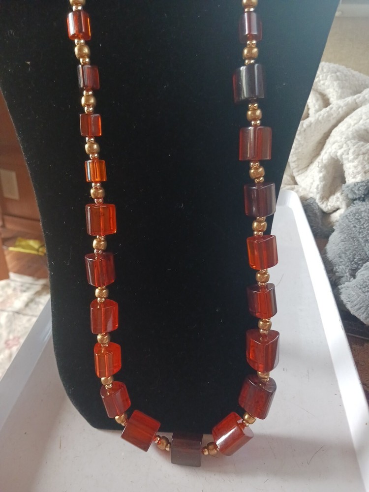 Vintage BAKELITE Rootbeer Chunky Triangular Bead Long Necklace