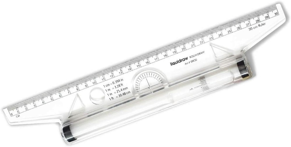 12" 30cm Protractor Metric Parallel Line Rolling Ruler Rule Drawing Glider