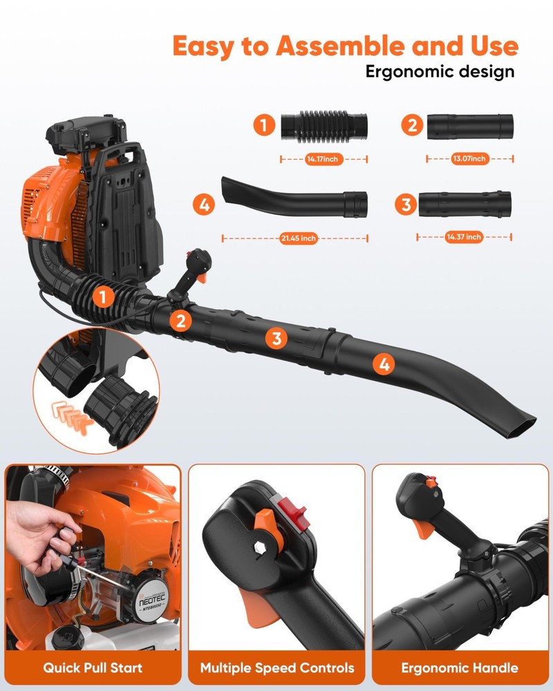 Commercial Backpack Leaf Blower 2 Stroke 75.6CC Gas-powered Backpack Snow Blower