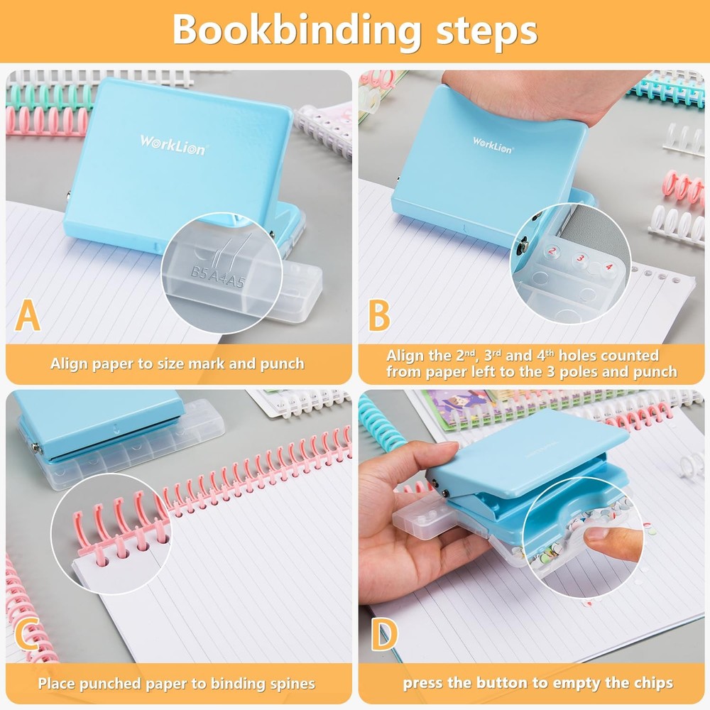 Worklion 10-Hole Binding Machine for Planners, Journals, Notebooks - Multicolor
