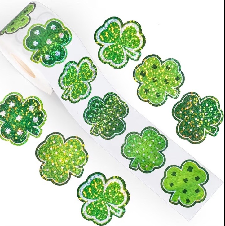 40 PCs Clover Leaf 1” St. Patricks Day Stickers Laser Glitter Finish 5 Designs