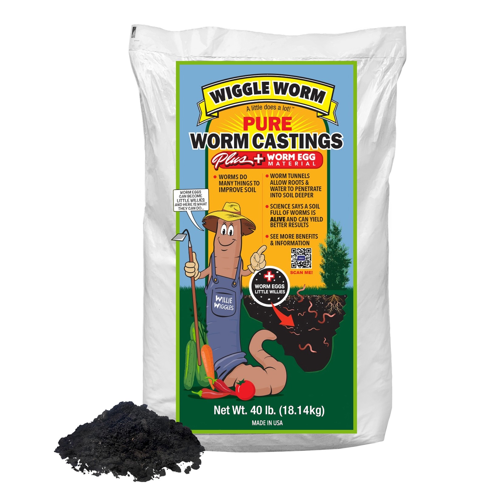 Wiggle Worm Pure Worm Castings Plus Egg Material, Fertilizer and Amendment, 40lb