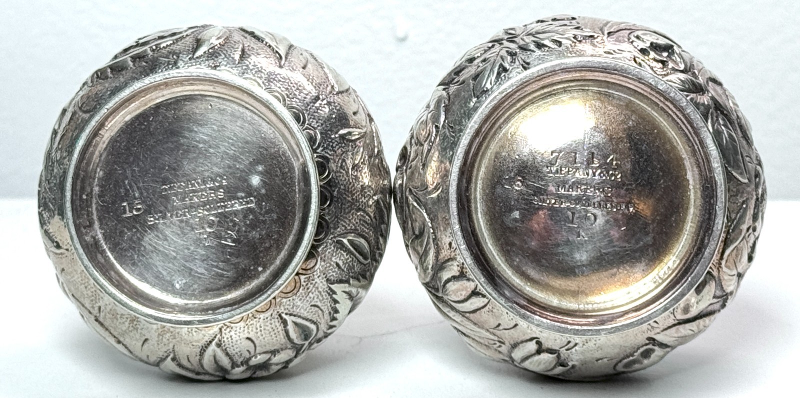 Tiffany & Co Sterling Silver Repousse Floral Salt & Pepper Shakers 5.96 ozt