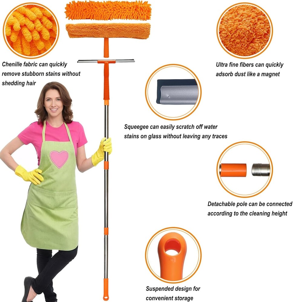 3 Pack 100 Inch Window Cleaner Squeegee Kit, Rotatable Squeegee and Scrubber wit
