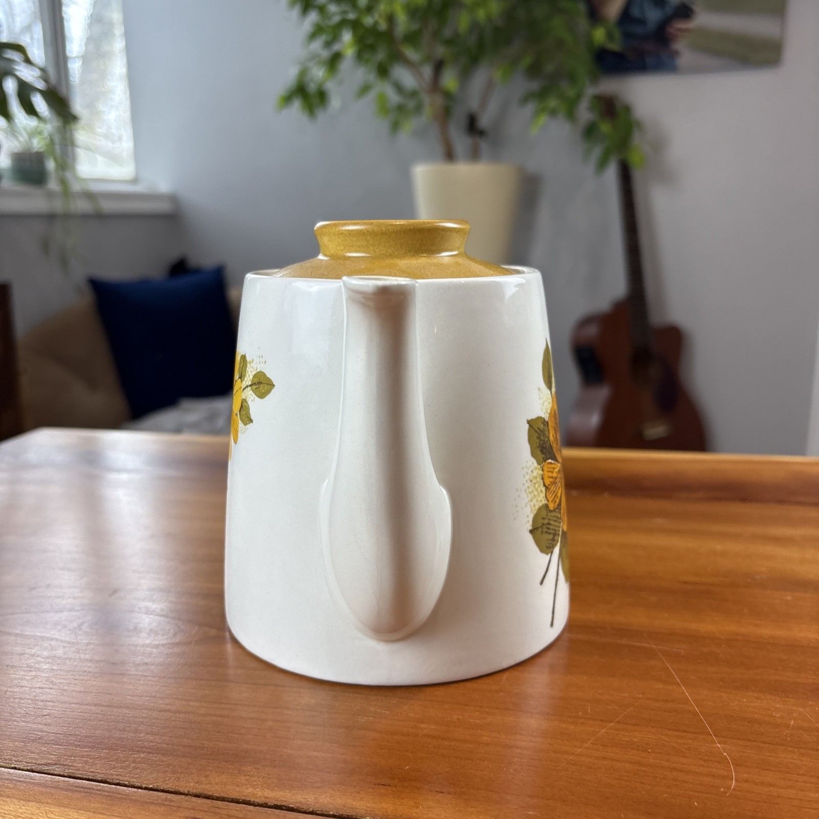 Vintage Myott Sandstone Ironstone Sunflower Patterned Lidded Teapot - 5.75" Tall