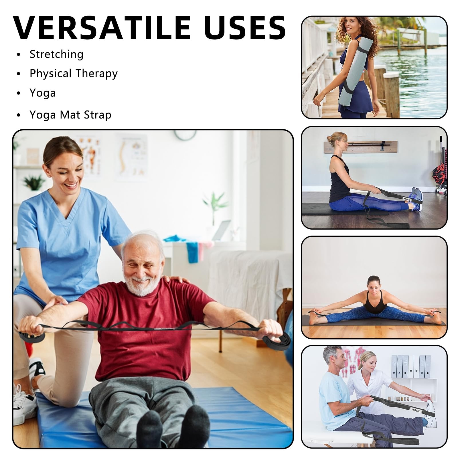 AGREJO Stretching Strap Yoga Strap Physical Therapy for Home Workout, 10 Loop...