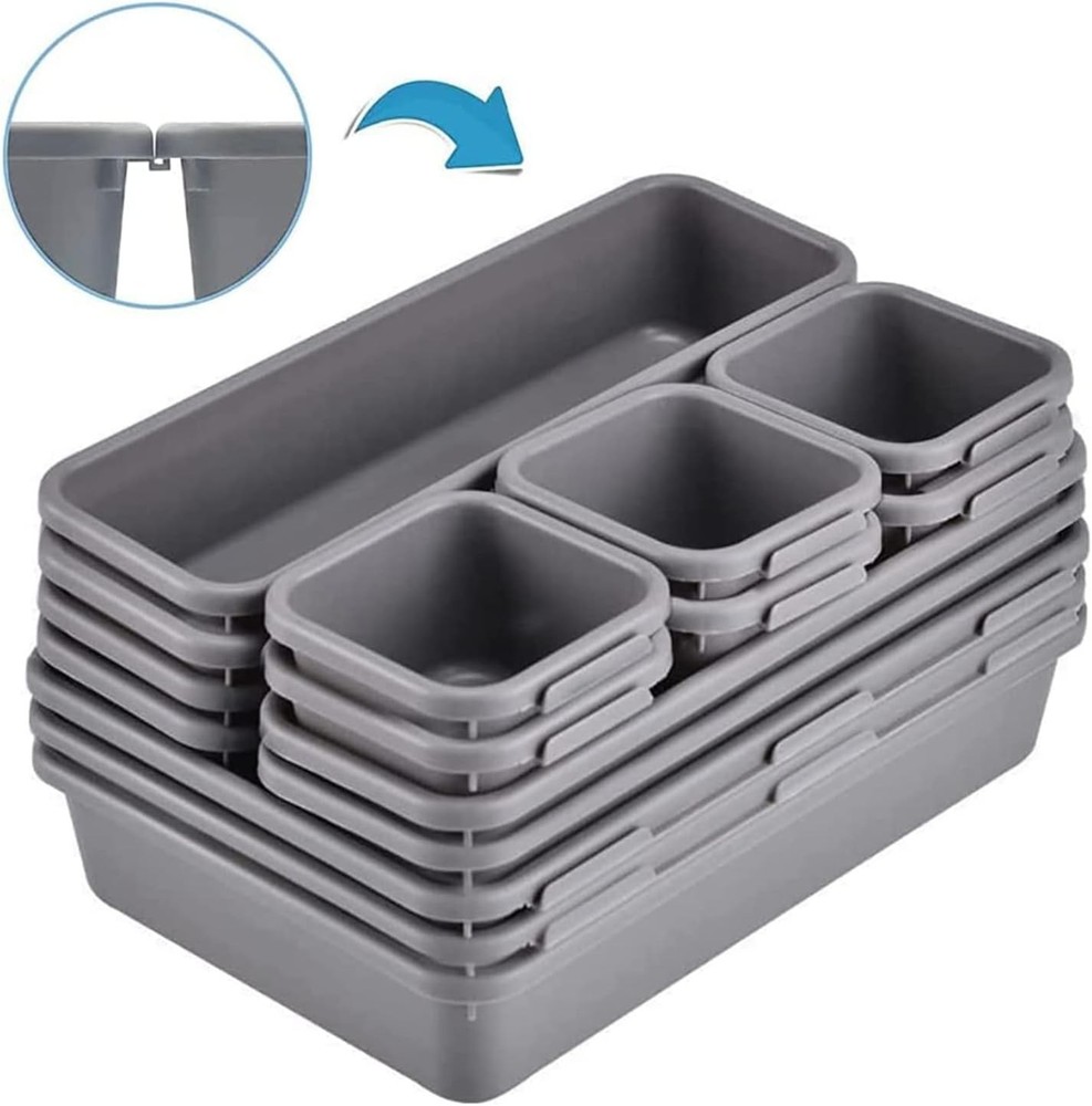 15-Piece Interlocking Drawer Organizer Set - Elegant Storage Solution in Black