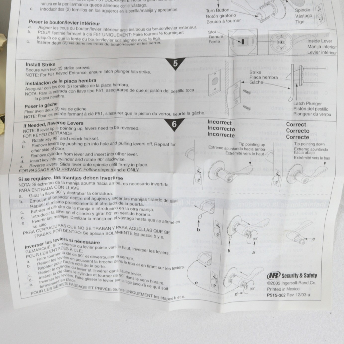Schlage Flair Reversible Privacy Lock Lever Set in Polished Brass F40 FLA 605