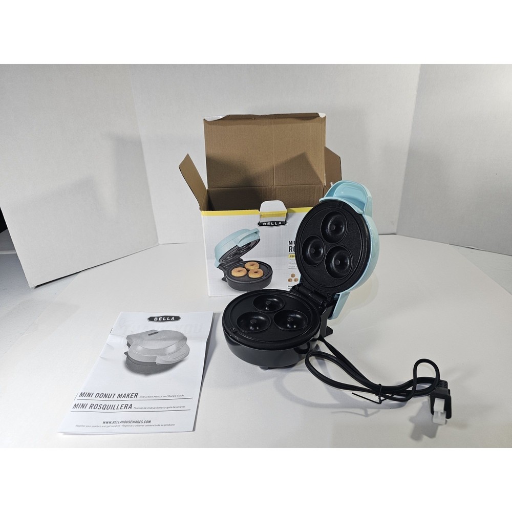 Bella Mini Donut Maker Makes 3 Mini bite size donuts non stick Turquoise blue