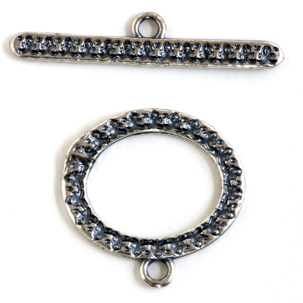 Textured Oval Toggle Clasp 43511 (1) Silver Plated  19mm