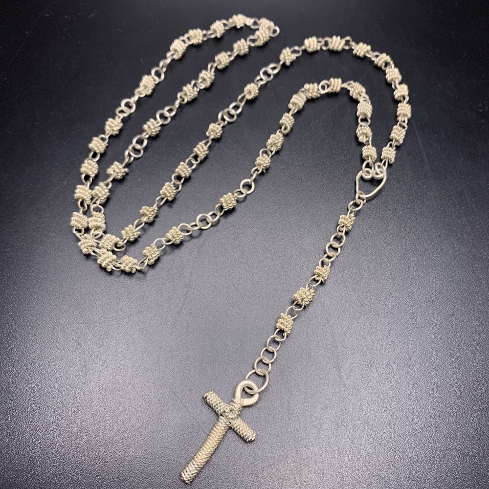 Wire Wrapped Design Rosary Silver Tone Christian Catholic