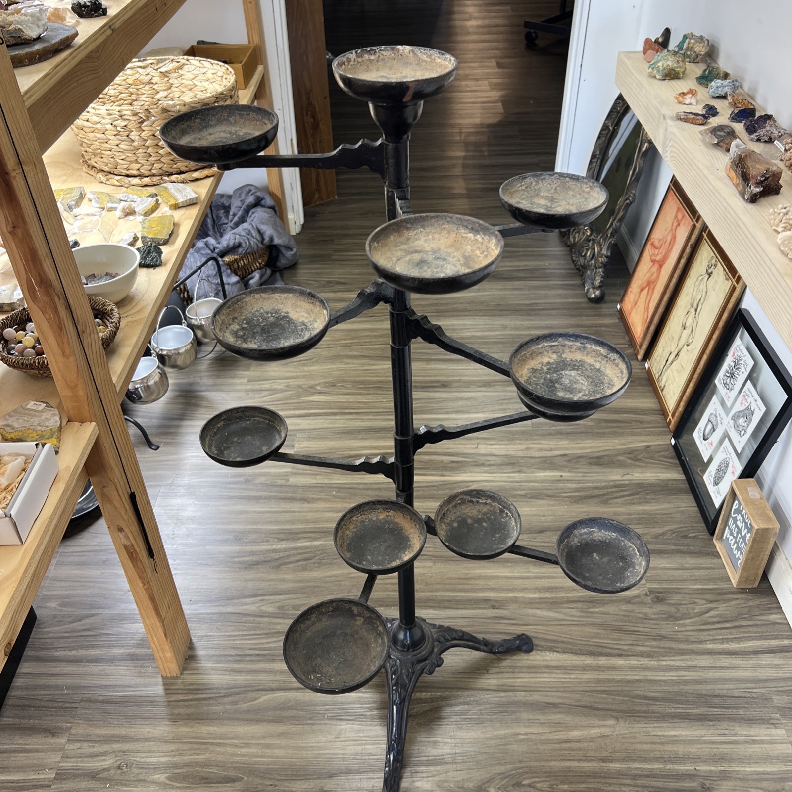 Antique Cast Iron Plant Stand with Swinging Arms, Victorian