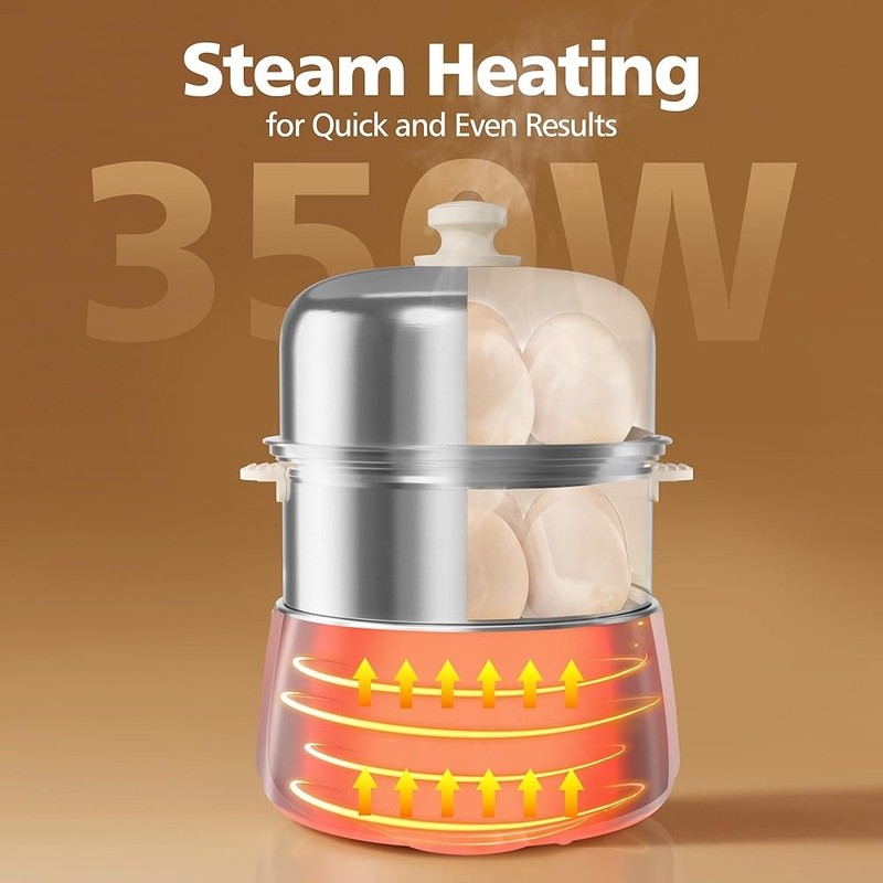 Dual Tier Egg Cooker Hard Boiled Steamer Timer Efficient Heating Dishwasher Safe