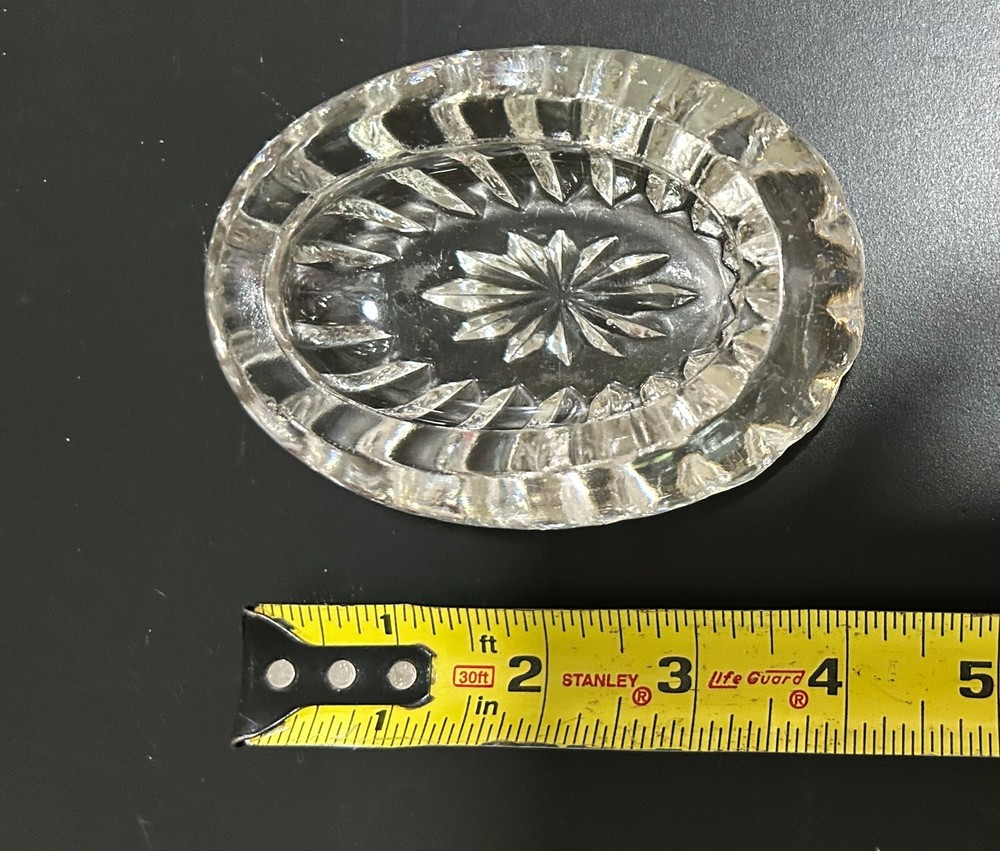 Vintage Cut Clear Crystal Salt Cellar Star Shaped Pattern Cut Into Bottom