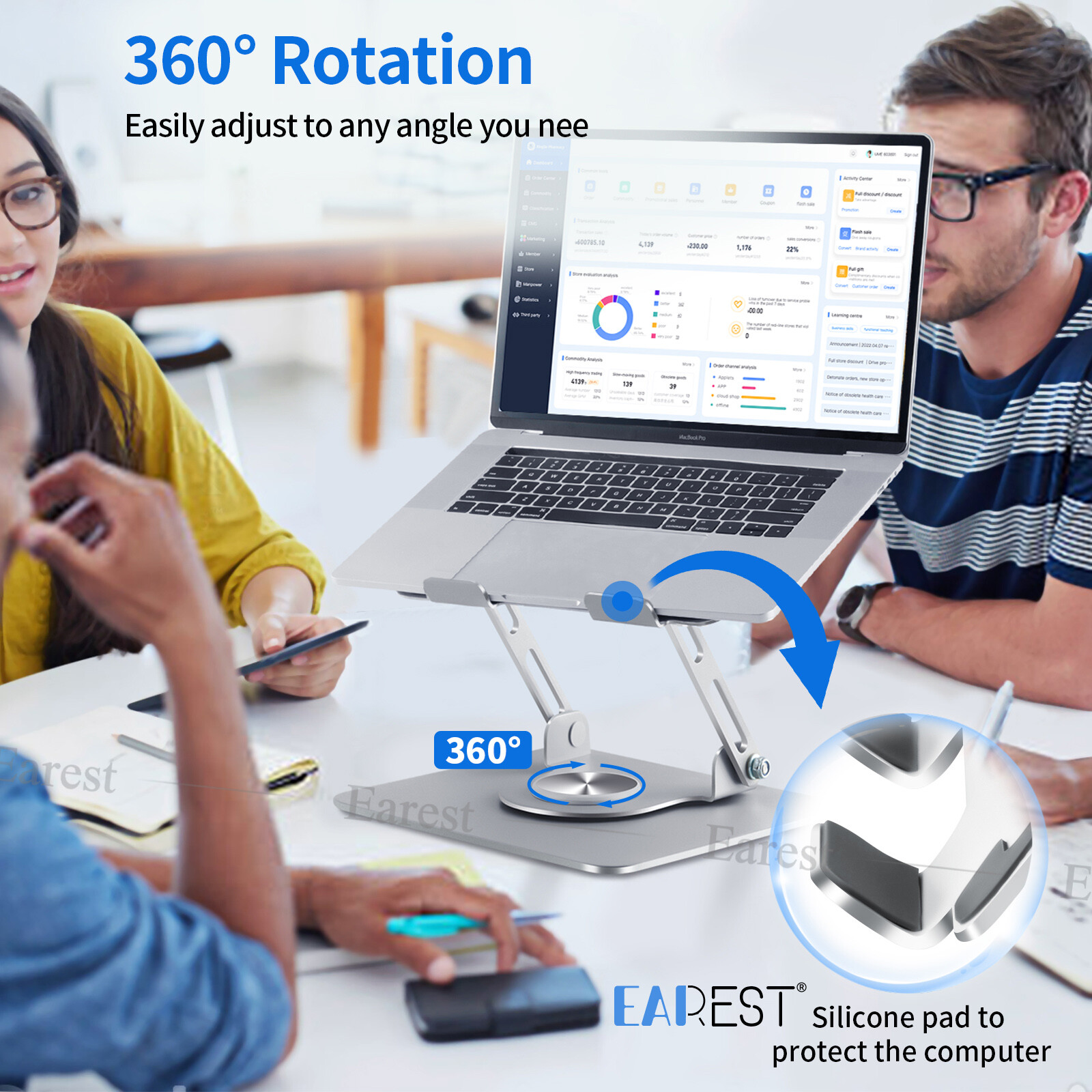 360° Rotating Adjutable Metal Laptop Stand Riser Computer Holder Notebook Desk