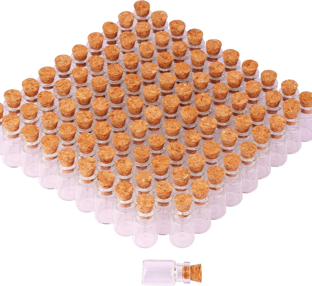 100pcs 1ml Small Mini Glass Bottles Jars with Cork Stoppers Tiny Clear