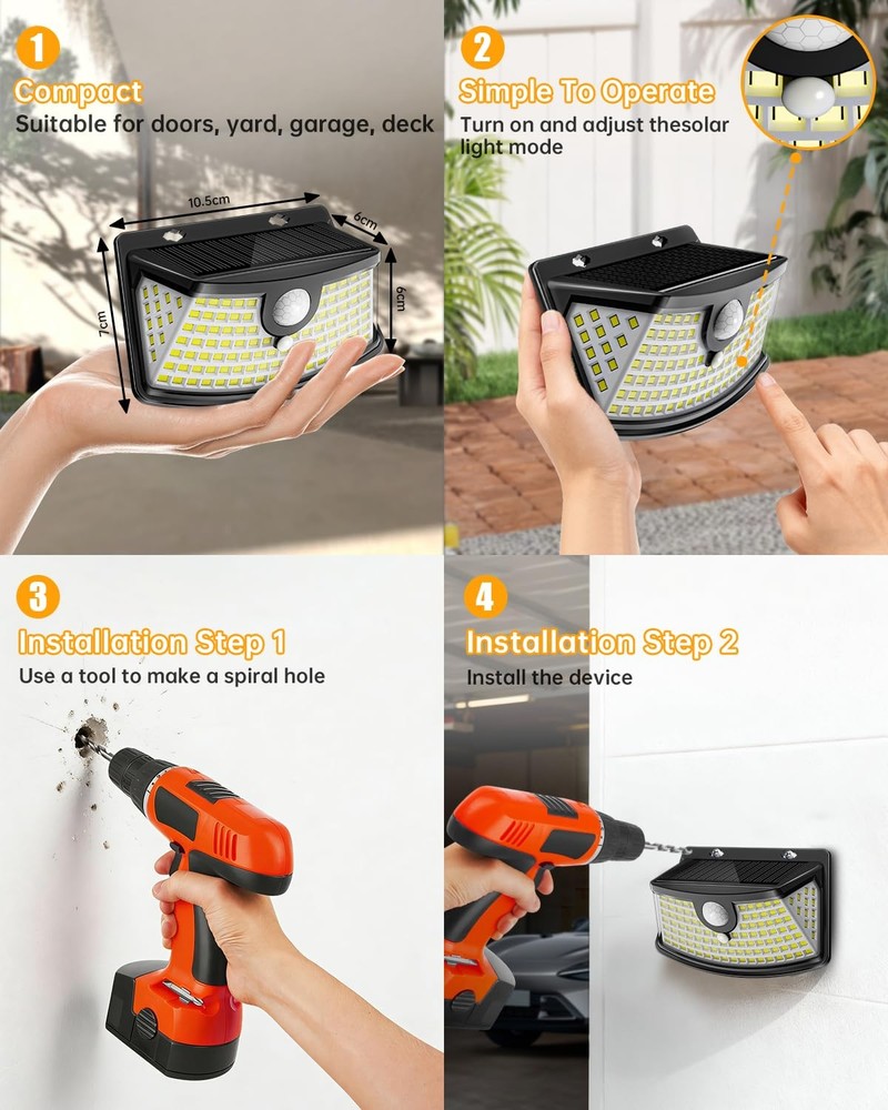 Aootek New Solar Motion Sensor Lights 120 6 Pack, Black Shell-Daylight White