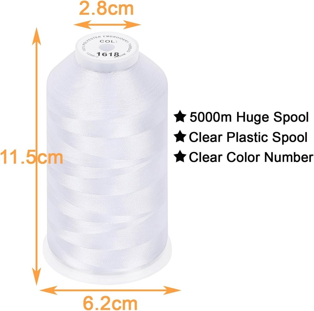 Versatile 5000M Snow White Polyester Embroidery Thread For All Embroidery