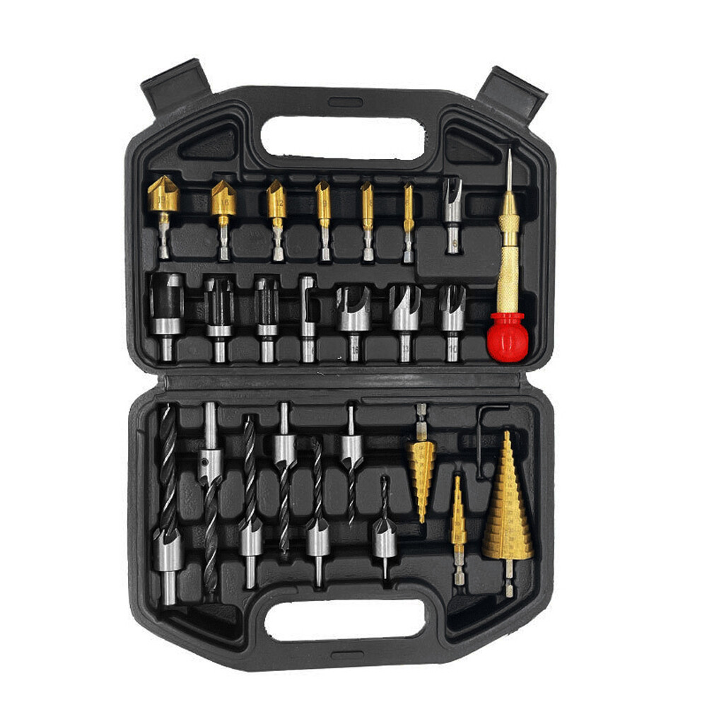 26pcs Drill Bits Combo Set Pagoda Drill Center Punch Positioner Three-point
