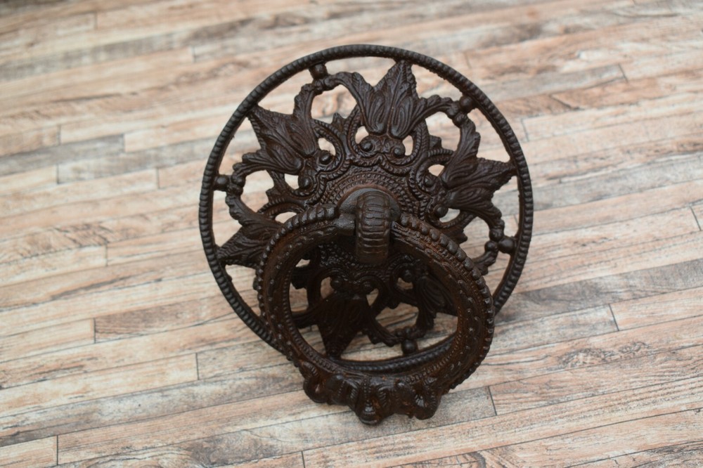 Vtg Victorian Iron Large Main Front Door Gate Farm Barn Knocker Ring Pull Handle