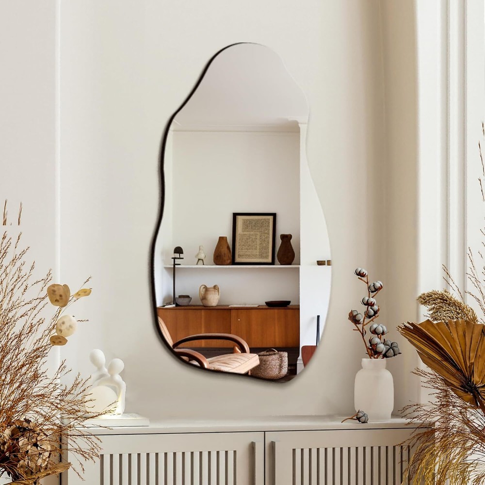 Irregular and asymmetrical wall mirror, modern decorative mirror hanging