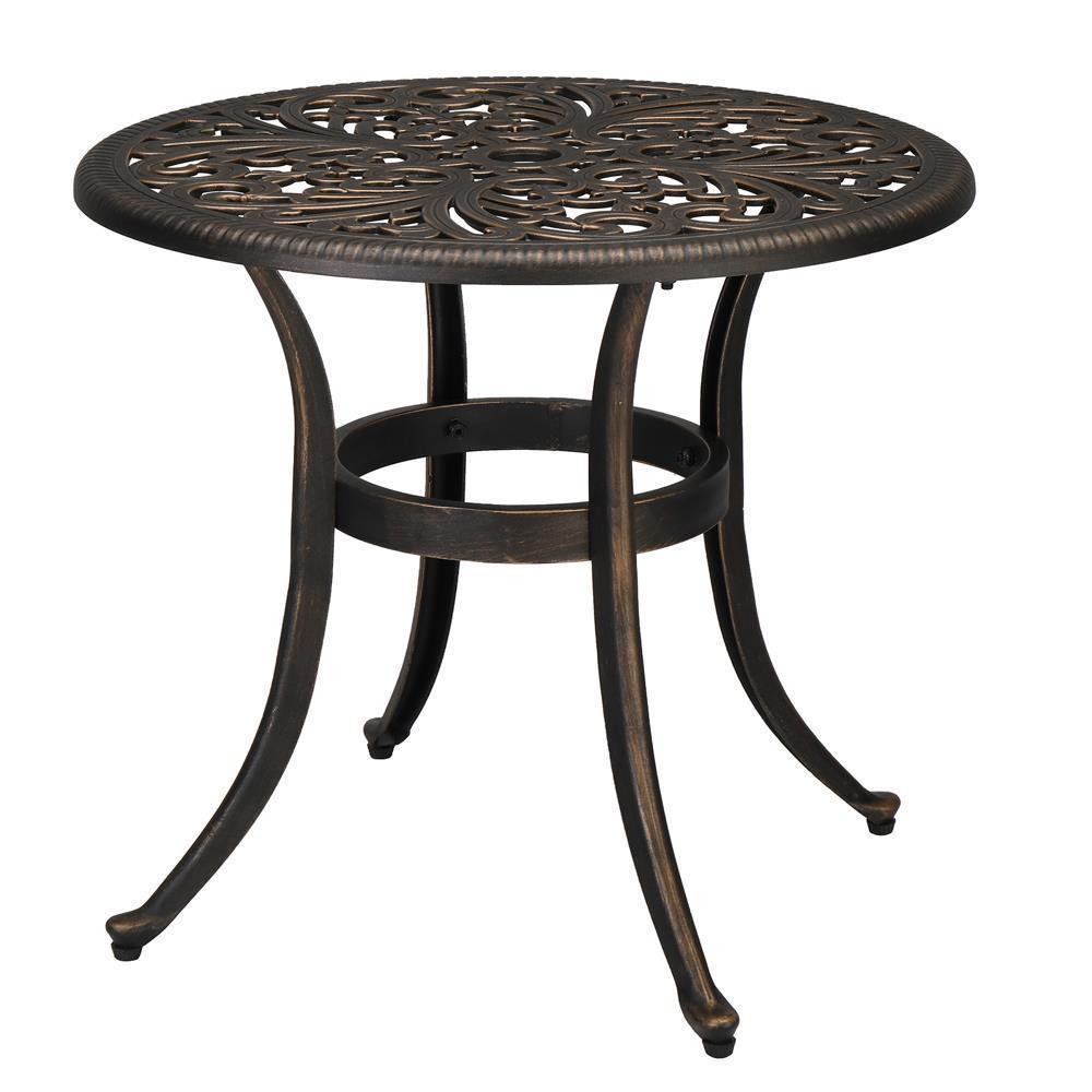 Patio Bistro Table with Umbrella Hole, Cast Aluminum Dining Table for Outdoor