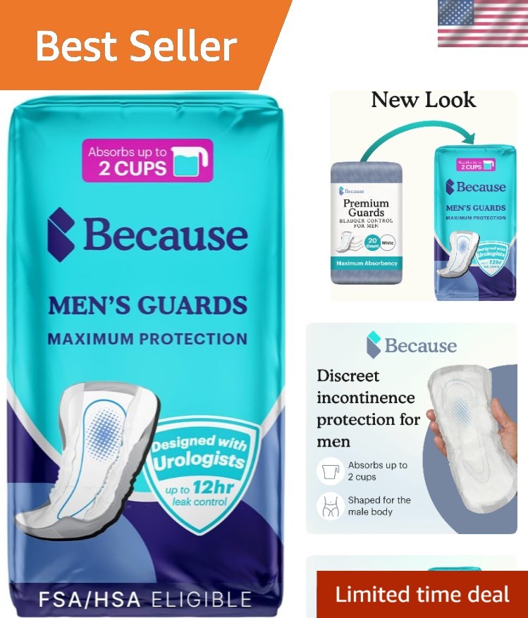Individually Wrapped  Guards for Men - 2 Cups Absorbency & Odor Control