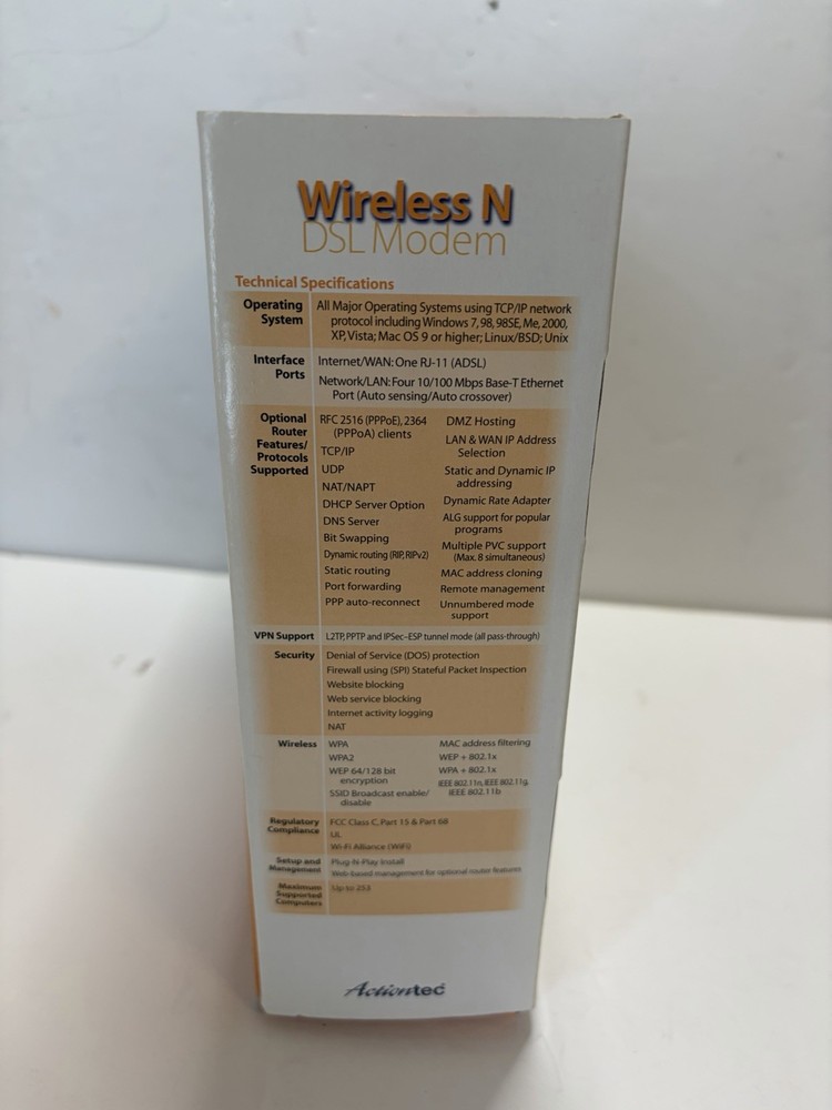 ACTIONTEC 300 Mbps Wireless N DSL Modem GT784WN-01A