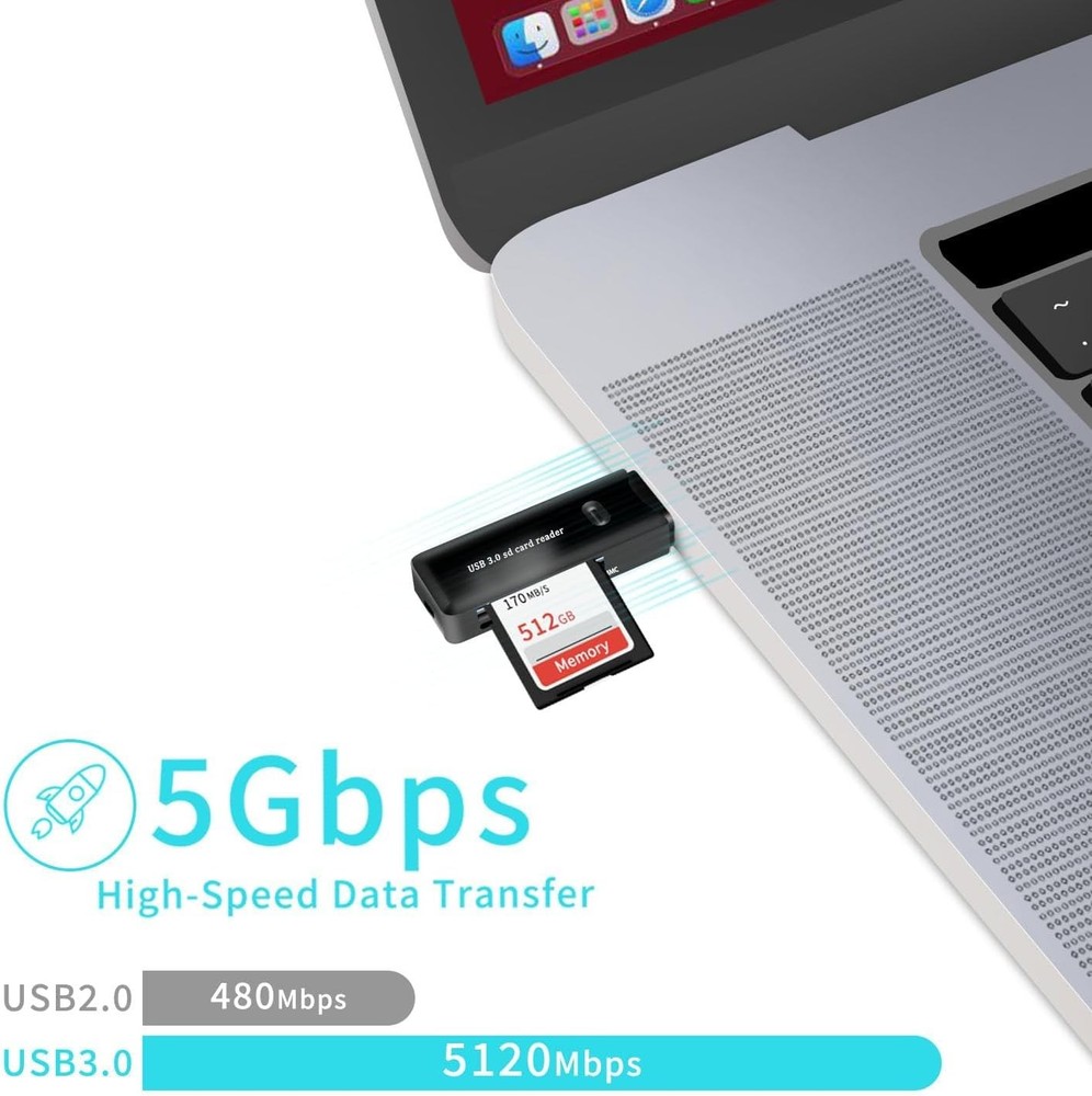 USB 3.0 SD Card Reader for PC, Laptop, Mac, Windows, Linux, Black