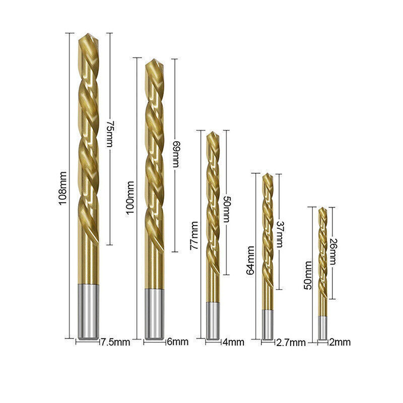Titanium Plating Solid Carbide Left Hand Spiral Flutes Twist Drill Bit 5Pcs