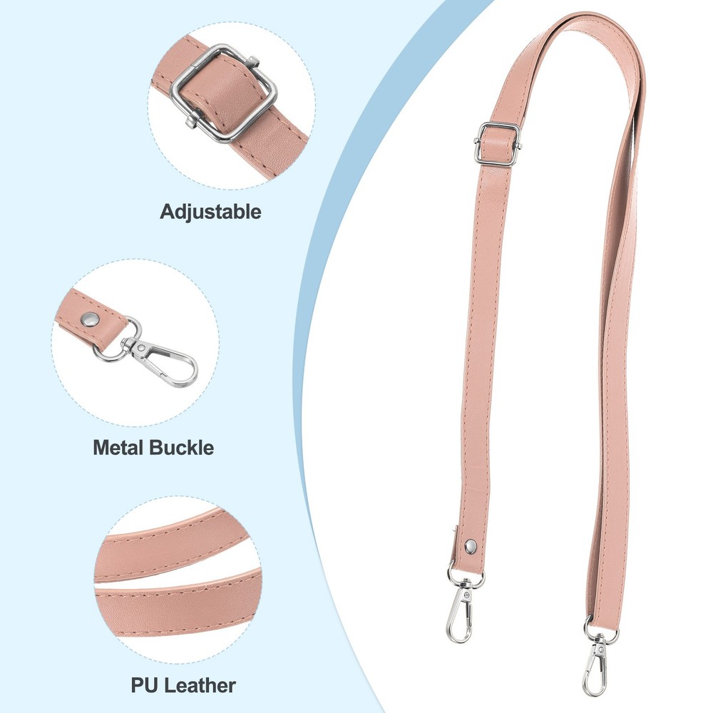 51 Inch Adjustable Leather Purse Strap with Silver Hardware, Pink