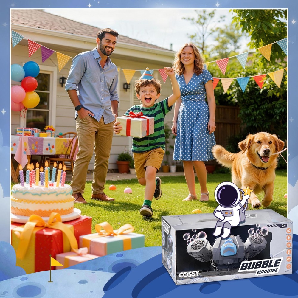 Rechargeable Bubble Machine, 360° Automatic Rotation Bubble Machine for Kids,...