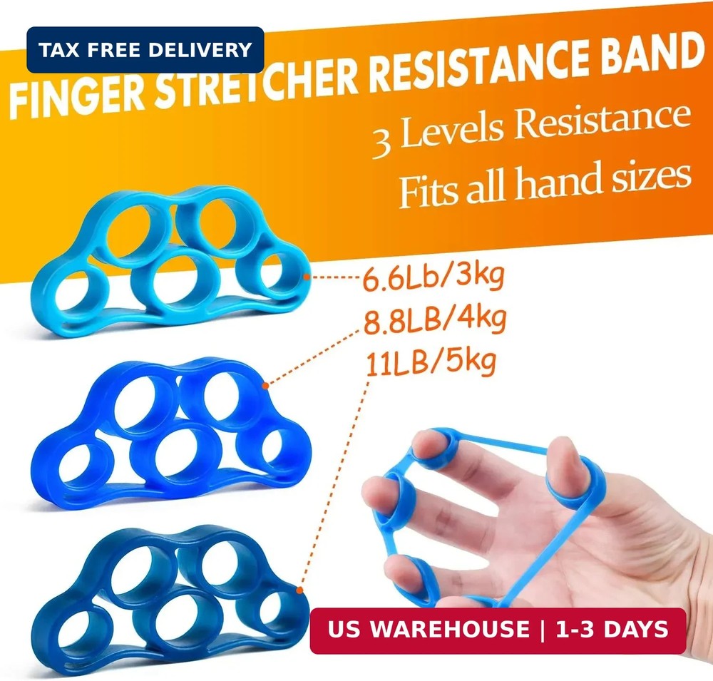 Grip Strength Trainer 7 Pack Adjustable, Finger Stretcher Resistance Extensor Ba