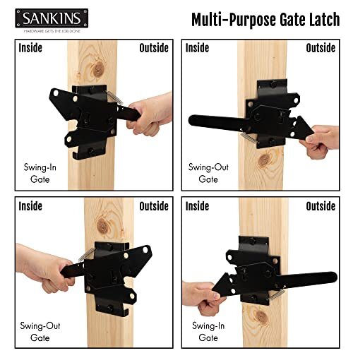 Self-Locking Gate Latch Heavy Duty for Wooden Fence, Post Mount Automatic
