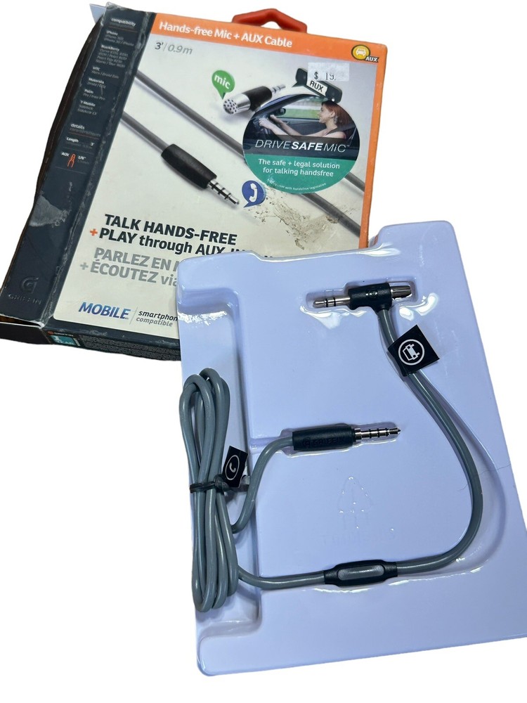 Griffin AUX Cable Audio Cable and Handsfree Mic Universal Car Mobile 3’  New