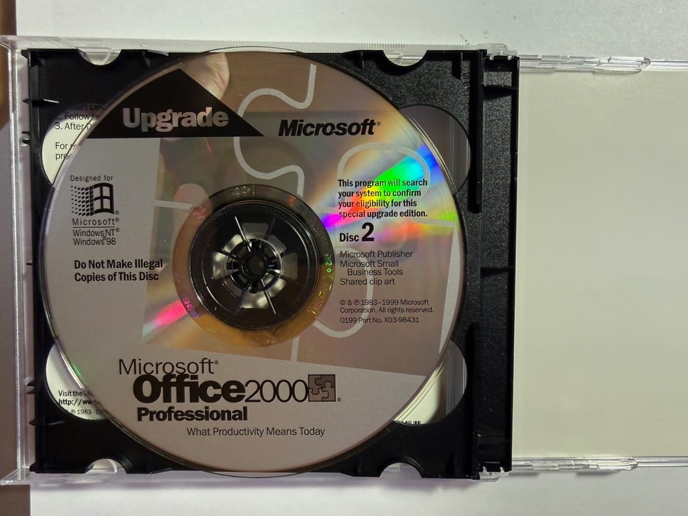 Microsoft Office 2000 Professional Upgrade 2 Cd Plus Key VG