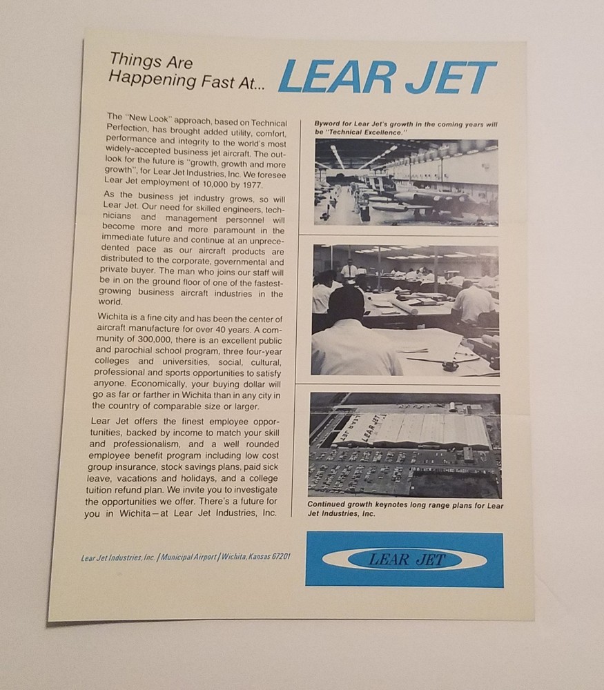 Lear Jet Learjet Jetstream Jet Stream December 1967. Milestones Book.
